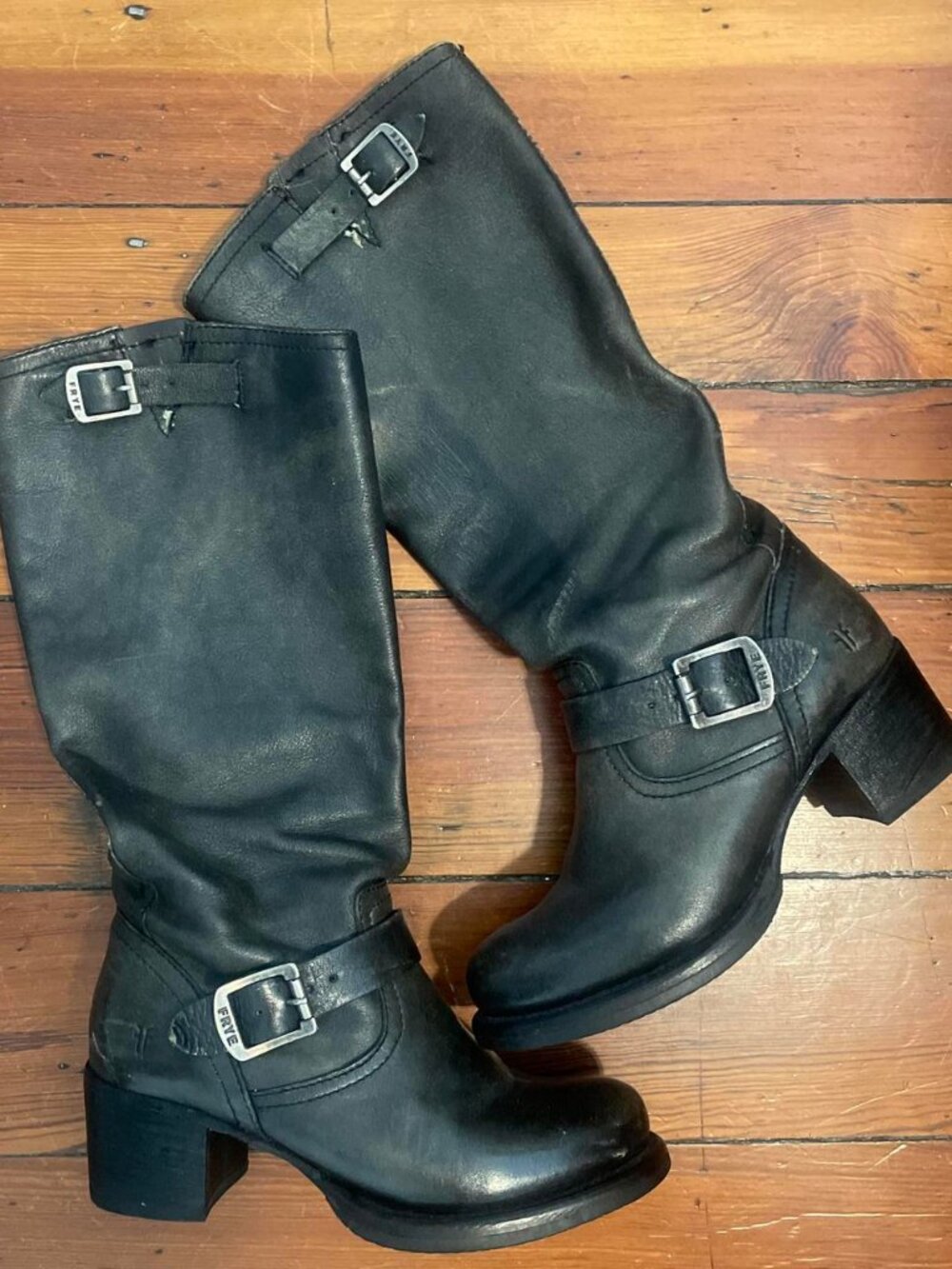 Frye Vera Slouch Boots with Buckle in Black/Gray